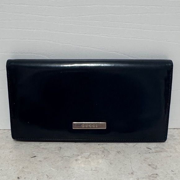 Gucci Handbags - Gucci Navy Patent leather snap wallet